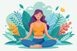 © Tanu - An illustration of a woman meditating in a peaceful setting, surrounded by lush green foliage and flowers.