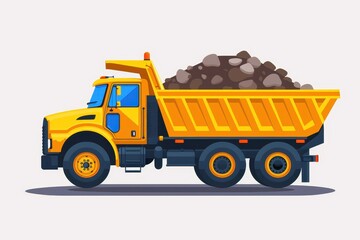 An illustration of a heavily loaded yellow dump truck with a pile of rocks in the back