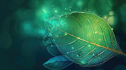 Illustration of a vibrant green leaf with intricate details and textures created with Generative AI technology