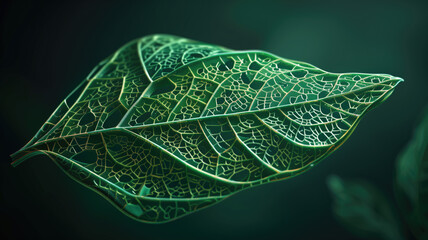 Illustration of a vibrant green leaf with intricate details and textures created with Generative AI technology