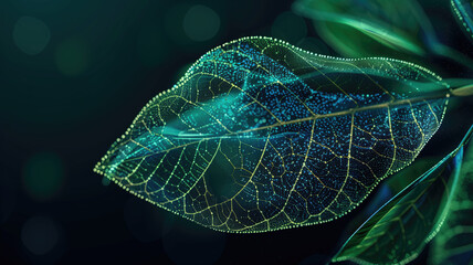 Illustration of a vibrant green leaf with intricate details and textures created with Generative AI technology