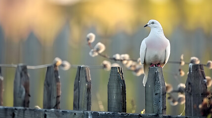 Wall Mural - white pigeon bird on outdoor fence
