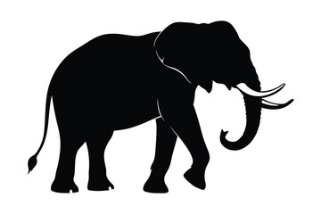 Black silhouette of an African elephant with tusks in side view vector illustration