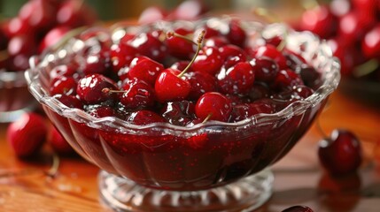 Canvas Print - Homemade cherry preserves and fresh cherries in a dish