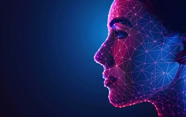 Wall Mural - woman with digital biometric scan mapping. face detection and facial recognition. face id and artifi
