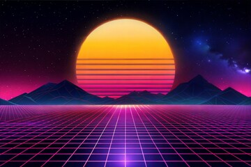 Canvas Print - retro 80s style futuristic background.