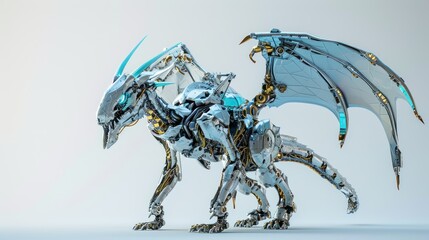 Wall Mural - Isolated dragon robot with mechanical structure over plain background.
