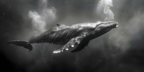 Wall Mural - Diving into the Depths A Whale's Journey from the Shimmering Surface. Concept Underwater Photography, Marine Life, Ocean Conservation, Wildlife Encounters, Deep Sea Exploration