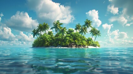 Wall Mural - A small island with palm trees in the middle of a body of water, AI