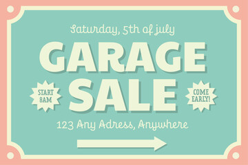 Garage sale sign. Vintage retro plate with text. Vector banner, poster, for advertising, marketing.