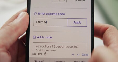 Aufkleber - Phone screen, ecommerce or hands in house for retail, sale or store discount with promo code, application or payment. Smartphone, app or person at home with online shopping choice, order or delivery