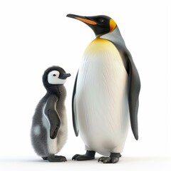 Wall Mural - penguin with cub. 3d rendering cute animal isolated over white background.