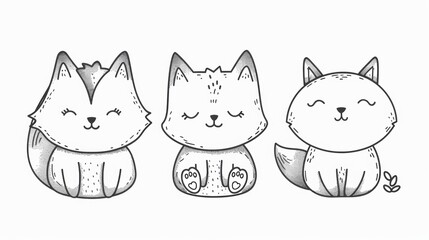 Wall Mural - cat. line drawing of cute animal. baby nursery art.