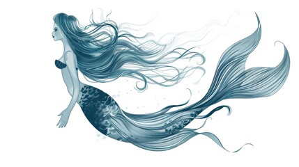 Wall Mural - Vector illustration of a beautiful mermaid.