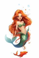 Wall Mural - Vector illustration of a beautiful mermaid. Cartoon character.