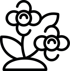 Sticker - Line art icon of two blooming flowers growing from the soil