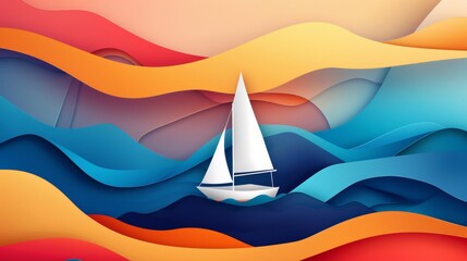 Wall Mural - Abstract background template with sailing boat and curves