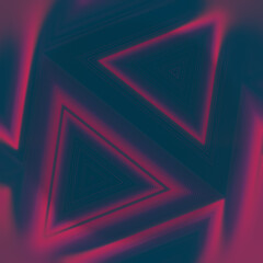 Fototapete - Waves of red color on a pattern of dark green triangles. 3d rendering illustration