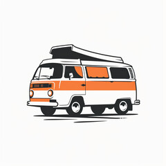 Wall Mural - Line drawing of camper van over white background.