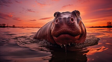 Sticker - A majestic hippopotamus emerging from the water 