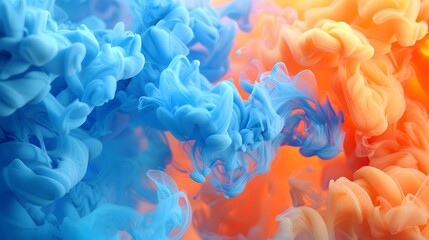 Wall Mural - Blue orange red smoke on white background, blue and pink colorful ink smoke