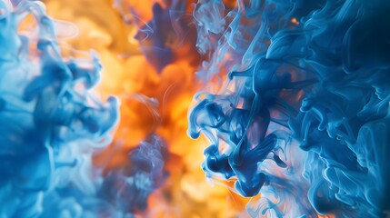 Wall Mural - Blue orange red smoke on white background, blue and pink colorful ink smoke