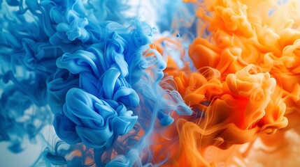 Wall Mural - Blue orange red smoke on white background, blue and pink colorful ink smoke
