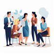 © Asha.1in - flat vector style illustration, a diverse group of people talking and collaborating, on white background