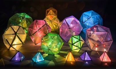 Wall Mural - illustration of geometric figures illuminated by colorful lights