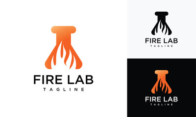 Fire laboratory glass tube vector logo inspiration. fire lab idea icon.