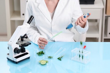 Wall Mural - Quality control. Food inspector checking safety of products in laboratory