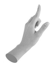 Wall Mural - Woman's hand pointing at something on white background. Black and white effect