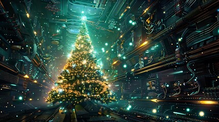 Wall Mural - Christmas tree technology backgrounds