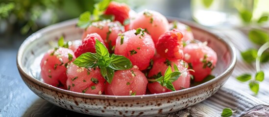 Refreshing Watermelon Ball Salad with Raspberry and Lemon Balm - a Nourishing Summer Treat