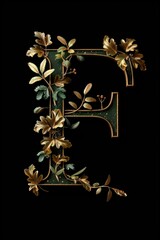 Wall Mural - A letter E decorated with flowers and leaves