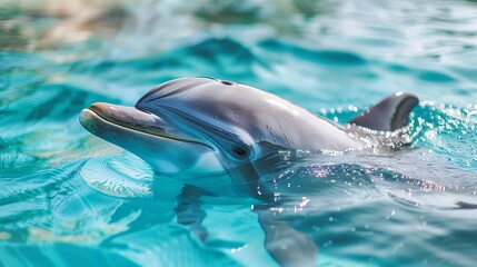 Wall Mural - Close up of a bottlenose dolphin in the water