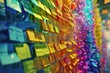 © Fotograf - A close-up shot of a wall covered with colorful Post-it Notes, ideal for use as an example of creative communication or brainstorming