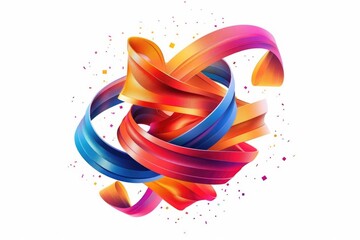 Wall Mural - A colorful spiral design made of ribbons on a white background, perfect for use in craft and DIY projects