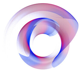 Wall Mural - Blue-red wavy airy layered striped planes are arranged in a circle on a white background. Icon, logo, symbol, sign. 3D rendering. 3D illustration.