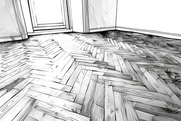 Wall Mural - A black and white drawing of a traditional wooden floor pattern
