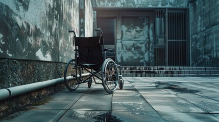 Wall Mural - A wheelchair parked next to a building, perfect for use in accessibility or urban planning contexts