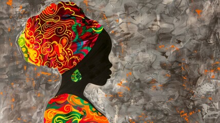 Wall Mural - A painting of a woman in colorful clothing with an orange headband, AI