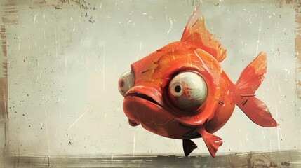 Wall Mural - A close up of a red fish with big eyes and teeth, AI
