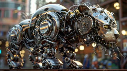 Canvas Print - A sculpture of a metal animal made out of gears and wheels, AI