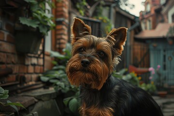 Adorable Yorkshire Terrier on a City Street Generative AI