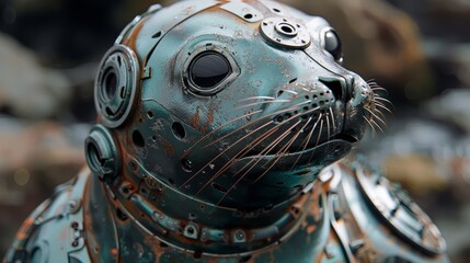 Wall Mural - A close up of a seal with metal parts on it, AI