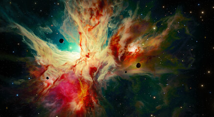 Wall Mural - nebula in outer space, planets and galaxy, 3d animation