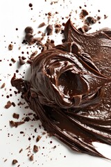 Wall Mural - Close-up of rich and creamy chocolate frosting on a white surface, great for food, dessert or baking images