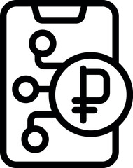 Poster - Line icon of a smartphone showing ruble symbol connected to digital network representing online banking and finance operations