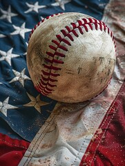 Wall Mural - A baseball sits on top of an American flag, representing patriotism and national pride